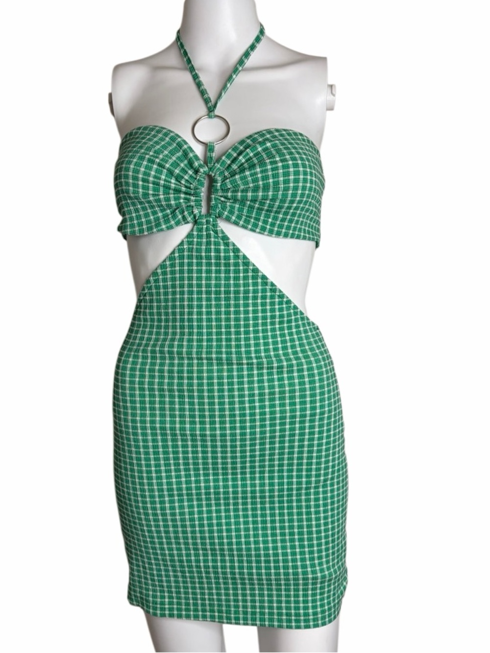 Bailey Rose Green Plaid Cutout Mini Dress Size Small